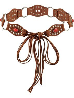 Women's Brown-e26 Leather Waist Belt Bohemian Style Rope Braid Vintage Western